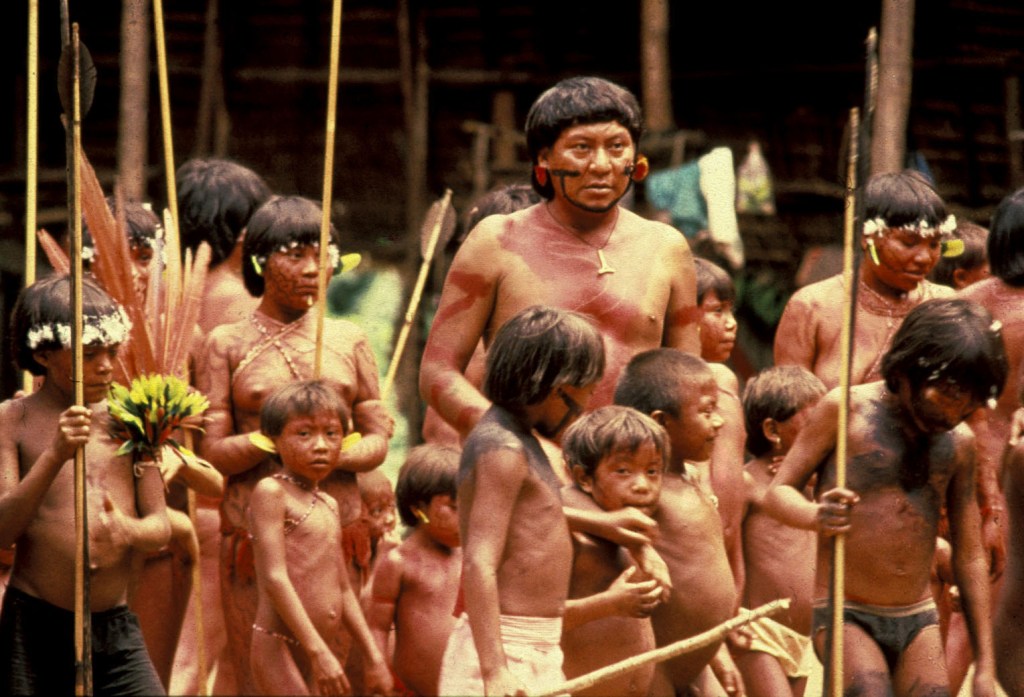Davi Yanomami with Yanomami children,  Brazil
